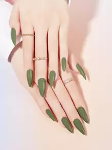 24 cái Móng Tay Giả Rắn & 1 Miếng Băng & 1 Cái Dũa Móng Tay - Màu xanh Ô liu - Xem 1