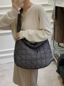 Bolso hobo guateado con diseño fruncido - Gris Oscuro - Ver 1