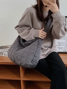 Bolso hobo guateado con diseño fruncido - Gris Oscuro - Ver 3