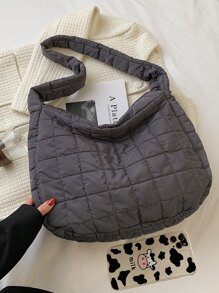 Bolso hobo guateado con diseño fruncido - Gris Oscuro - Ver 7
