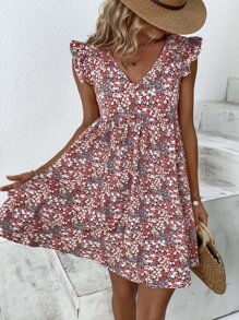 Breezaya 小碎花荷葉邊娃娃裙 - 彩色 - 查看 1