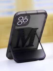 Letter Graphic Phone Case With Invisible Desktop Holder - Black - View 2
