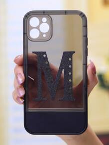 Letter Graphic Phone Case With Invisible Desktop Holder - Black - View 5