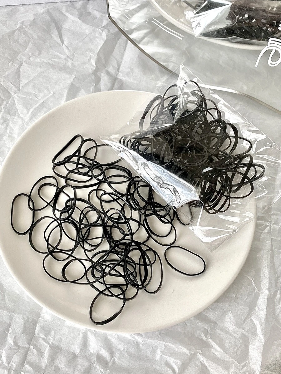100 chiếc dây buộc tóc màu trơn thông thường - màu đen - Xem 1