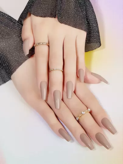 Elegant And Versatile Classic Solid Color Series 24pcs Long Coffin Shaped Glossy Finish Press On Nails With Jelly Glue & Nail File, Suitable For Outdoor Activities, Casual Entertainment, Parties, Dance Parties And Daily Wear Nail Supplies