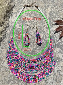 3入組撞色珠子裝飾首飾套裝 - 彩色 - 查看 4