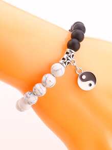 太極墜飾串珠手鏈 - 黑與白 - 查看 2