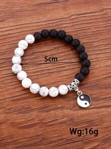 太極墜飾串珠手鏈 - 黑與白 - 查看 3