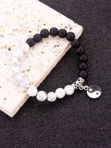 太極墜飾串珠手鏈 - 黑與白 - 查看 4