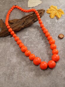 波西米亞風手工木珠針織衫項鍊 - 橘色 - 查看 5