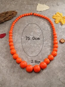 波西米亞風手工木珠針織衫項鍊 - 橘色 - 查看 3