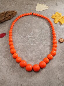 波西米亞風手工木珠針織衫項鍊 - 橘色 - 查看 4