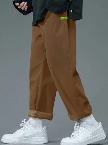 Manfinity Hypemode Men Letter Patched Detail Trousers - Coffee Brown - View 1