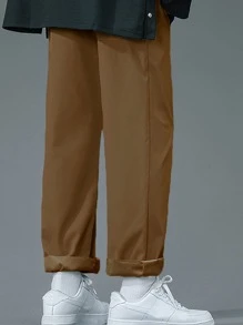 Manfinity Hypemode Men Letter Patched Detail Trousers - Coffee Brown - View 2