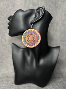 Wooden Round Drop Earrings - Multicolor - View 2