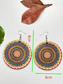 Wooden Round Drop Earrings - Multicolor - View 3