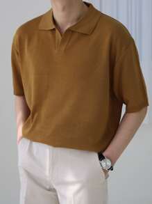 DAZY Men Polo Neck Drop Shoulder Knit Top - Brown - View 1