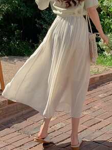 DAZY 素色百褶半身裙 - 白色 - 查看 3