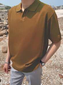 DAZY Men Polo Neck Drop Shoulder Knit Top - Brown - View 5