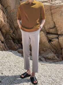 DAZY Men Polo Neck Drop Shoulder Knit Top - Brown - View 6