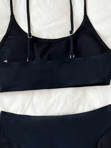 Contrast Mesh Cut Out Bikini - Black - View 3