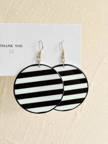 條紋圖案圓形裝飾耳墜 - 黑與白 - 查看 1