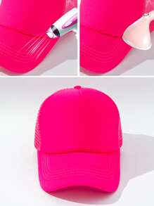 1pc Women Plain Net Casual Lightweight Baseball Cap, Adjustable, Suitable For Everyday Wear - Hot Pink - View 5
