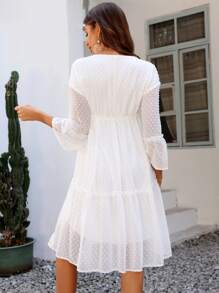 Breezaya Swiss Dot Flounce Sleeve Ruffle Hem Dress Vacation Beach Outfits Women - White - View 2