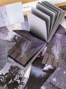 1 套 2 个笔记本：1 个贴纸笔记本（50 张）+ 1 个牛皮纸笔记本（50 张），复古山景设计，文具，学校用品，返校