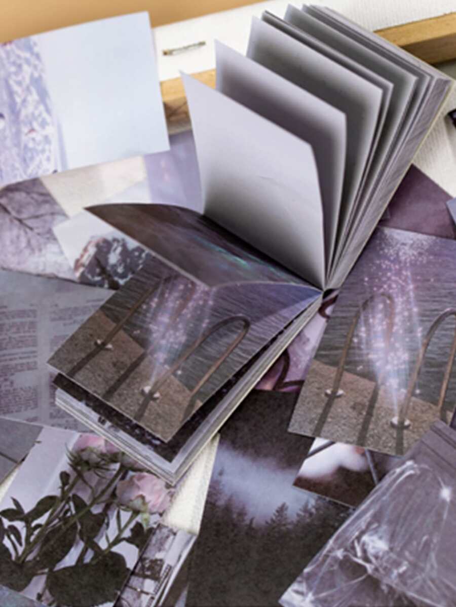 1 套 2 个笔记本：1 个贴纸笔记本（50 张）+ 1 个牛皮纸笔记本（50 张），复古山景设计，文具，学校用品，返校