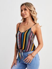 SHEIN VCAY Striped Knot Hem Cami Top - Multicolor - View 4