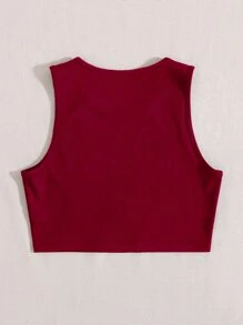 SHEIN Unity 心形和蜘蛛网印花短款背心图案 T 恤女式上衣 - 酒紅色 - 查看 2