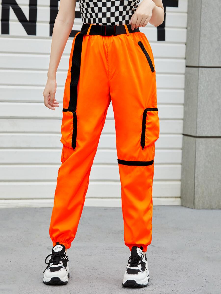 SHEIN EZwear Quần Túi màu trơn Thể thao - trái cam - Xem 1