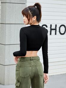 SHEIN ICON Áo thun Bất đối xứng màu trơn Giải trí - màu đen - Xem 2