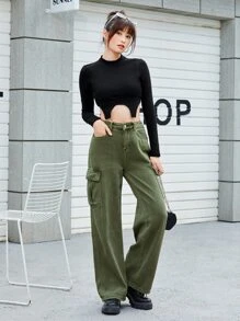 SHEIN ICON Áo thun Bất đối xứng màu trơn Giải trí - màu đen - Xem 3
