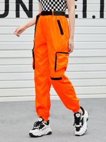 SHEIN EZwear Quần Túi màu trơn Thể thao - trái cam - Xem 3