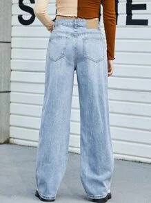 SHEIN Jean Tombol Plain Casual - Light Wash - View 2