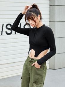 SHEIN ICON Áo thun Bất đối xứng màu trơn Giải trí - màu đen - Xem 4
