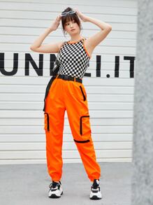 SHEIN EZwear Quần Túi màu trơn Thể thao - trái cam - Xem 4