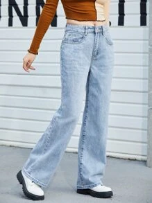 SHEIN Jean Tombol Plain Casual - Light Wash - View 4