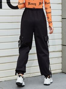 SHEIN Coolane Chain Detail Cargo Pants - Black - View 2