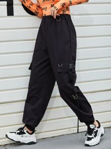 SHEIN Coolane Chain Detail Cargo Pants - Black - View 3