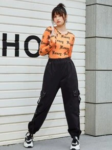 SHEIN Coolane Chain Detail Cargo Pants - Black - View 4