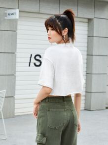 SHEIN EZwear Áo thun Hem thô Hình học Giải trí - trắng - Xem 2