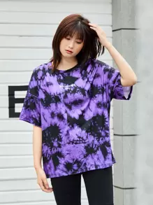 SHEIN EZwear 落肩字母圖案紮染T恤
