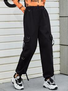 SHEIN Coolane Chain Detail Cargo Pants - Black - View 5