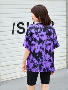 SHEIN EZwear 落肩字母圖案紮染T恤