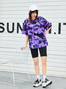 SHEIN EZwear 落肩字母圖案紮染T恤