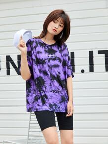 SHEIN EZwear 落肩字母圖案紮染T恤