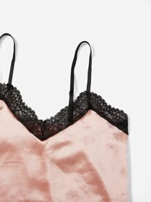 Floral Lace Satin Cami Pyjama Set - Baby Pink - View 3